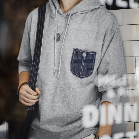 Casual Denim Pocket-Spliced Hoodie