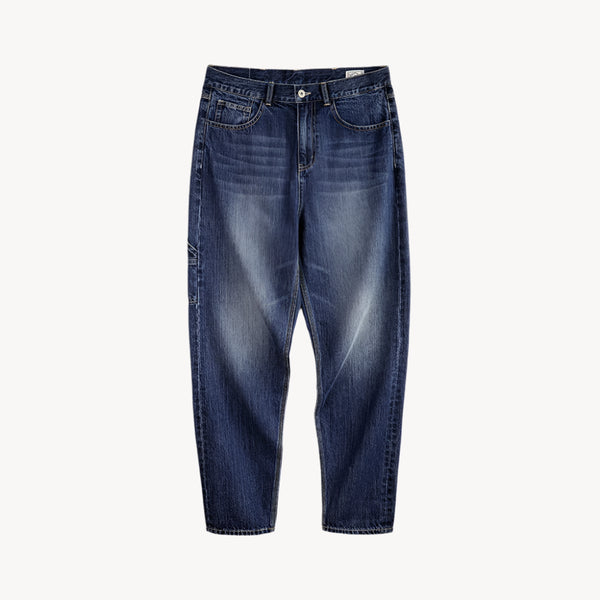 Retro Blue Logging Jeans Washed Denim Loose Cotton Non-elastic Waist Trousers for Men's Daily