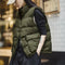 Women's winter sleeveless down vest in olive green with turn-down collar and puffer insulation