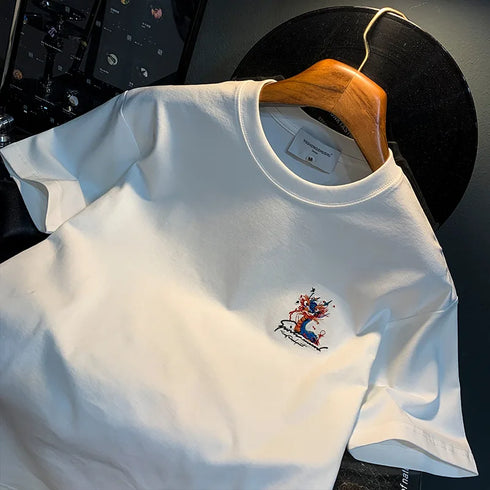 Premium Men's Graffiti T-Shirt – Summer Loose Fit Painted Short Sleeve Top, High-Grade Streetwear