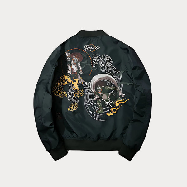 Ghost Embroidered Sukajan Bomber Jacket – Men's MA1 Pilot Coat Japan Streetwear