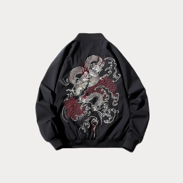 Luxury Dragon Embroidered Bomber Jacket Men – Oversized Sukajan Pilot Coat 2025