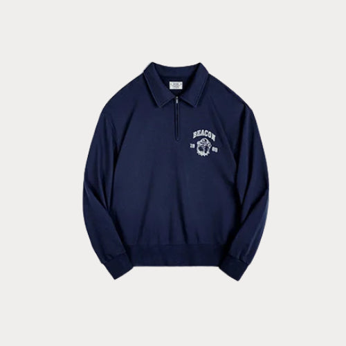 Vintage Embroidered Half-Zip Sweatshirt – Casual Spring Hoodie with Collar