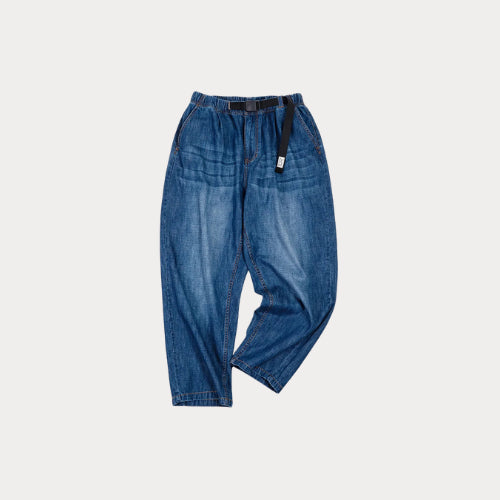 Men’s 7.8oz Washed Denim Jeans – Loose Fit Mid Rise Wide Leg Straight Blue Pants