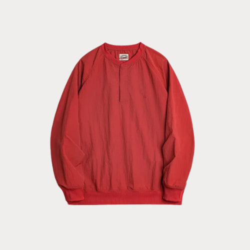 Vintage Red Baseball Collar Sweatshirt – Loose Pullover for Spring & Fall