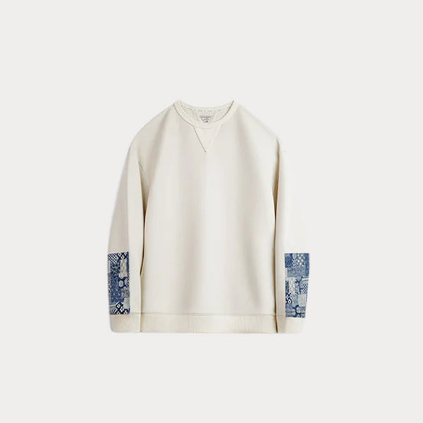 Men's Vintage Boro Patchwork Sweatshirt – Casual Round-Neck Pullover for Spring & Autumn Streetwear