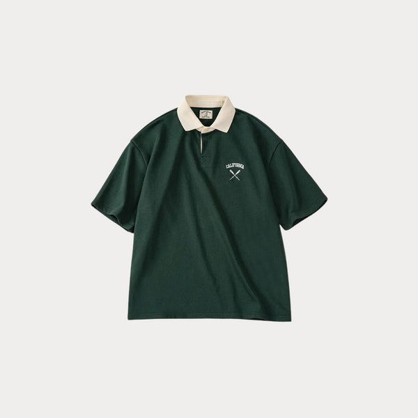 Men's Summer Contrast Color Embroidered Polo Tee – Loose Fit Short Sleeve Casual Shirt