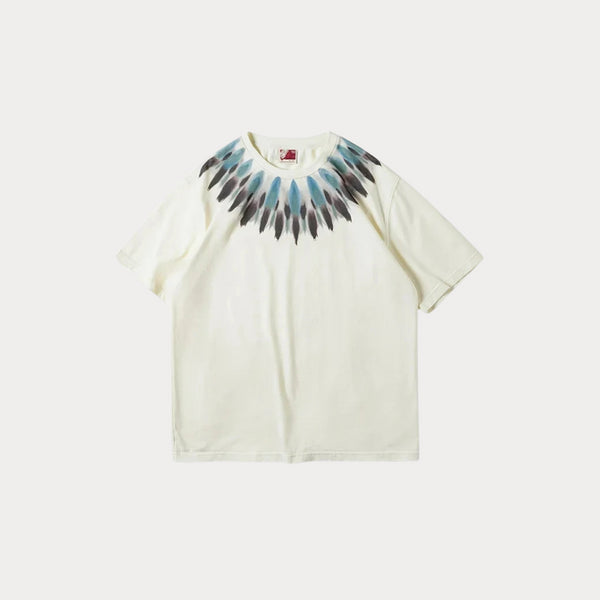 Men's Vintage Eagle Feather Print Tee – 100% Cotton Loose Fit Short Sleeve T-Shirt for Summer