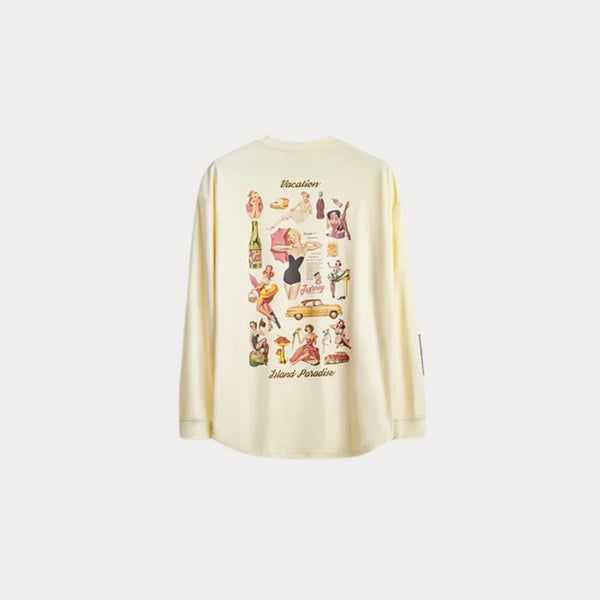 Vintage 60s Back Print Long-Sleeve Tee – Loose Fit, Casual Pullover for Spring & Fall