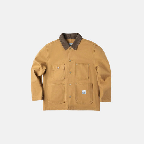 Brown jacket with a collar on a light beige background