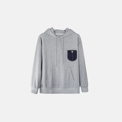 Casual Denim Pocket-Spliced Hoodie