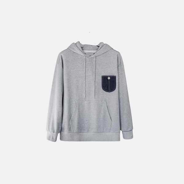 Casual Denim Pocket-Spliced Hoodie