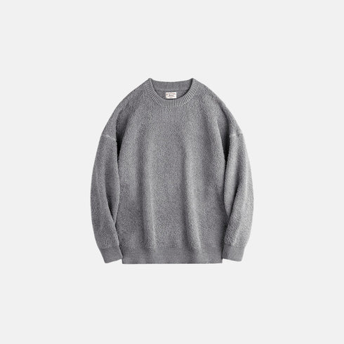 Retro Grey Round Neck Sweater