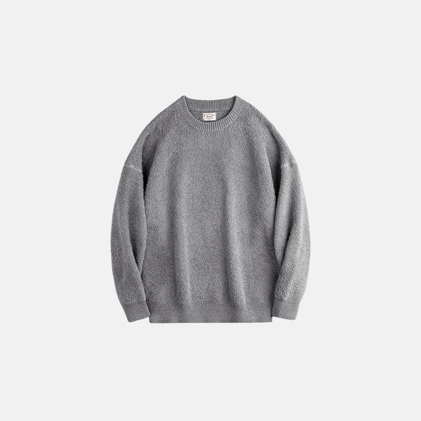 Retro Grey Round Neck Sweater