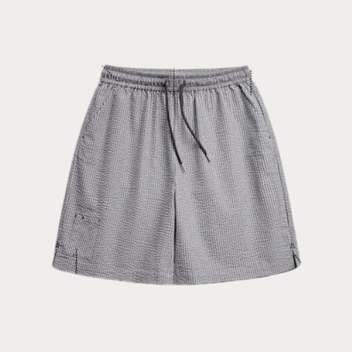 Casual Seersucker Checked Shorts – Breathable Straight Fit Office Summer Bottoms