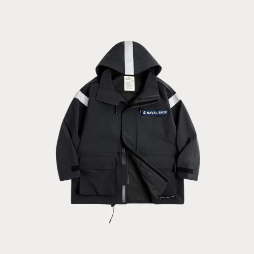 Retro Mid-length Navy Parka – Windproof Hooded Jacket for Autumn and Winter