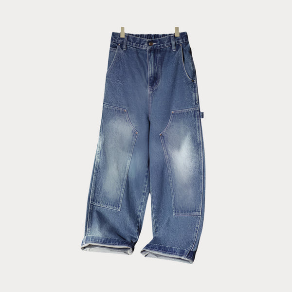 Vintage Double-Knee Lumberjack Jeans for Men – Distressed Wide-Leg Work Pants