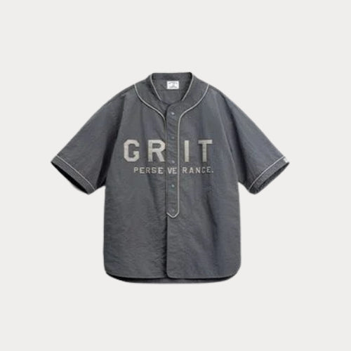 Premium Men's Baseball Shirt – Casual Letter Print Short Sleeve Color-Block Button-Up for Summer