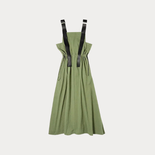 Maden Green Adjustable Strap Dress for Women Suspender Long Skirt Casual Loose Fit Cargo Sleeveless Dress for Summer