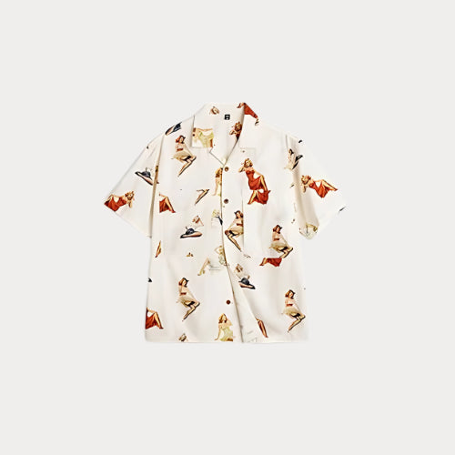 Short-sleeve shirt with graphic design on a white background