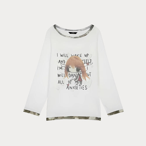 Summer New Arrival Casual Cool White Printed Long-Sleeved T-Shirt For Women