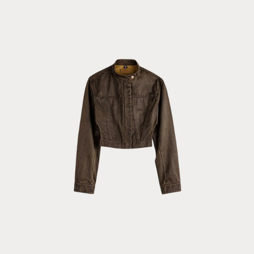 Brown denim jacket on a white background