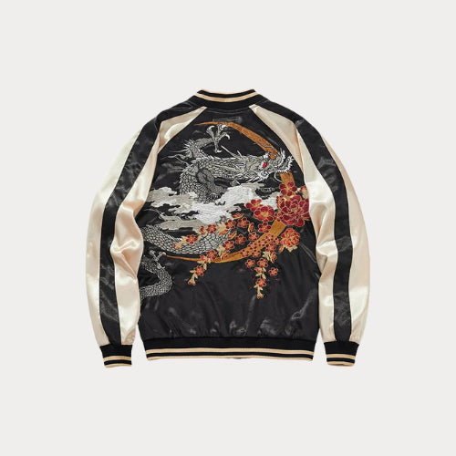 Luxury Dragon Embroidered Sukajan Bomber Jacket – Men's Satin Baseball Coat 2024