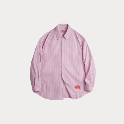 Casual Pink and White Striped Hollow Out Shirt – Women's Spring Oversized Vacation Blouse