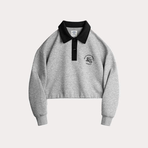 Premium Women's Retro Polo Sweatshirt – Embroidered Crop Pullover for Sporty Streetwear Looks