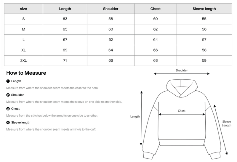 Size chart for Oddfish Heavyweight Boxy Fleece Hoodie