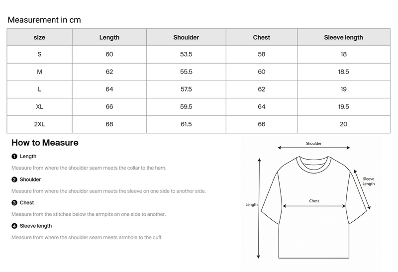 Size chart for Essential 255 Core Cotton Boxy T-Shirt