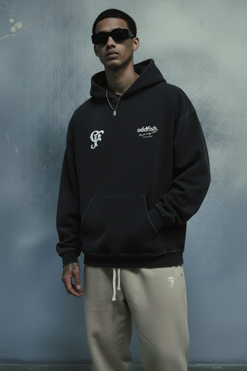 Hoodie with oddfish double logo black