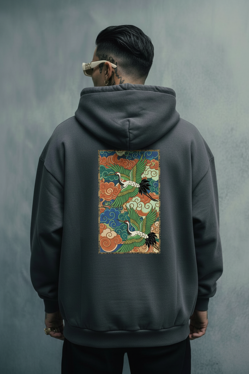 Crane hoodie editorial mockup gray blue