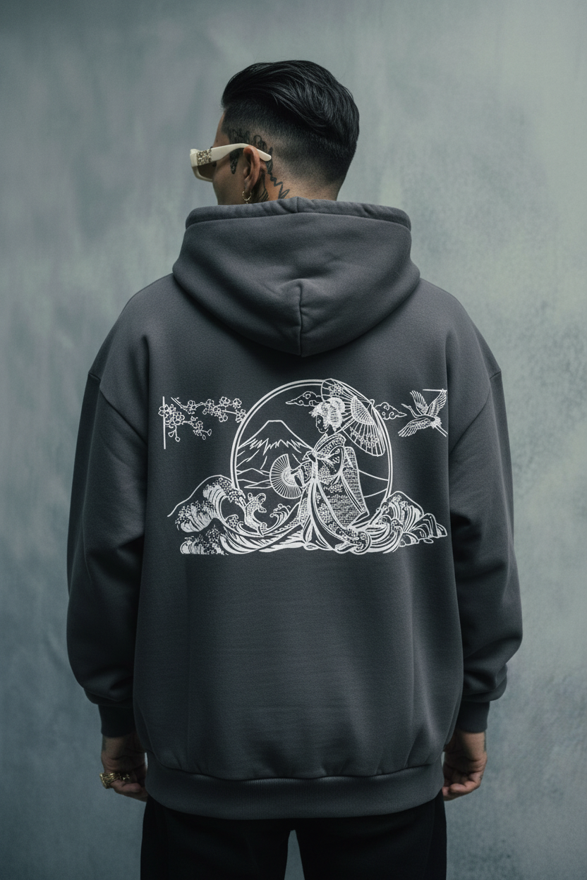 Charcoal grey hoodie back mockup gray blue