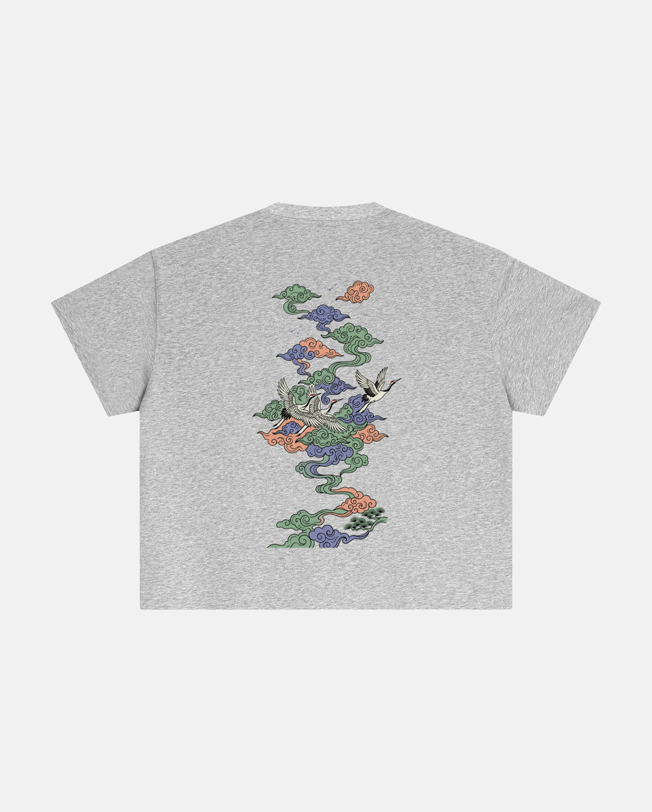 cranes and cloud tee flower gray