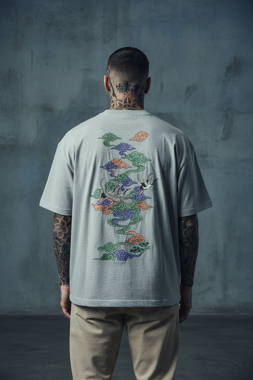 tee white oat gray flower gray