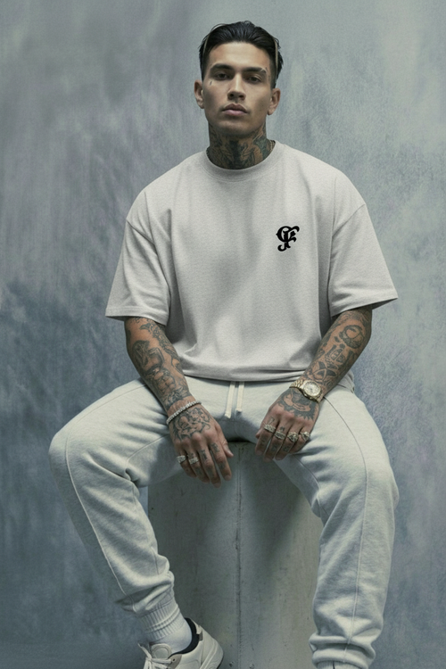 Grey Tee Front Concrete oat gray