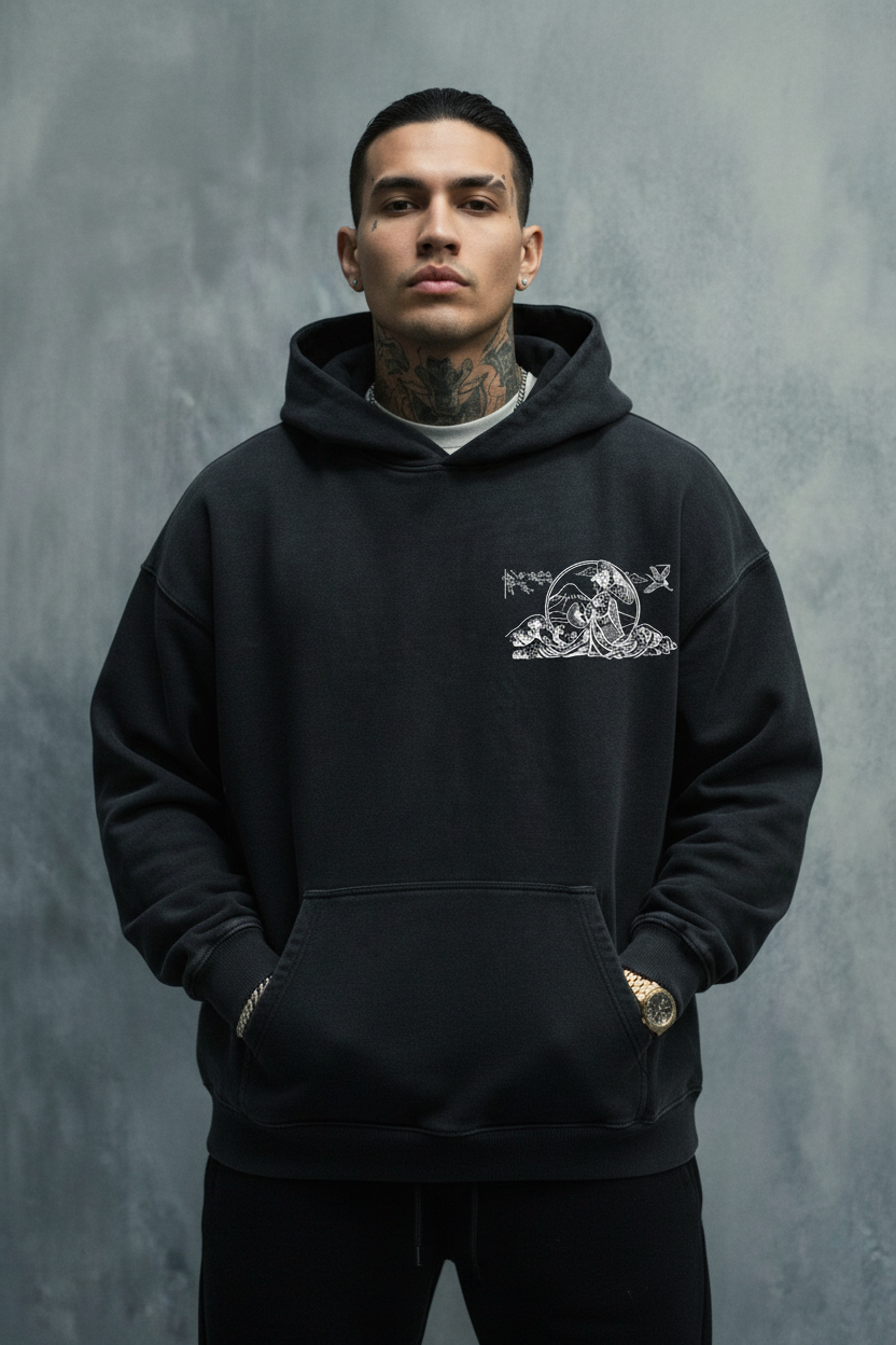 Hoodie mockup standing front view black