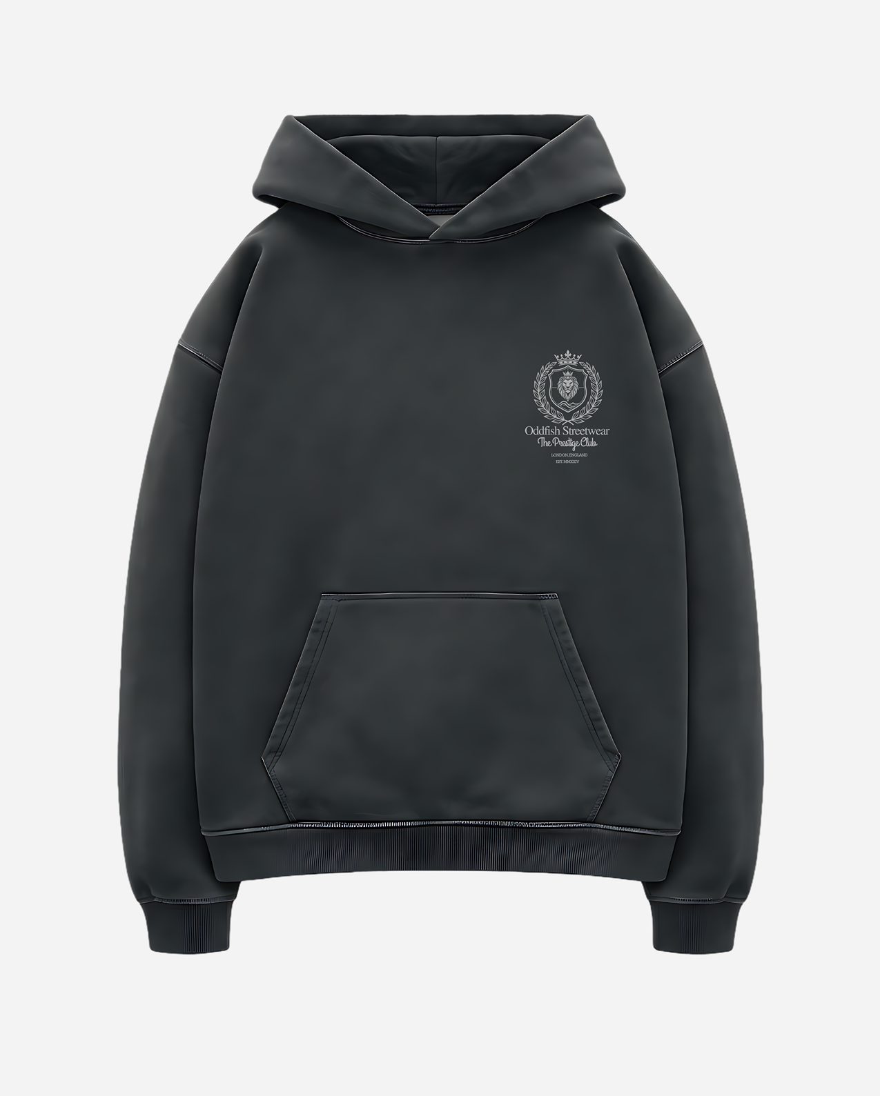 Heavyweight boxy fleece hoodie in oversized fit with bold print and kangaroo pocket gray blue