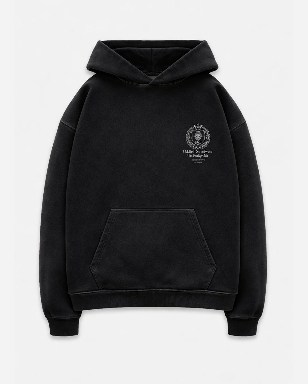 Black hoodie with a logo background black