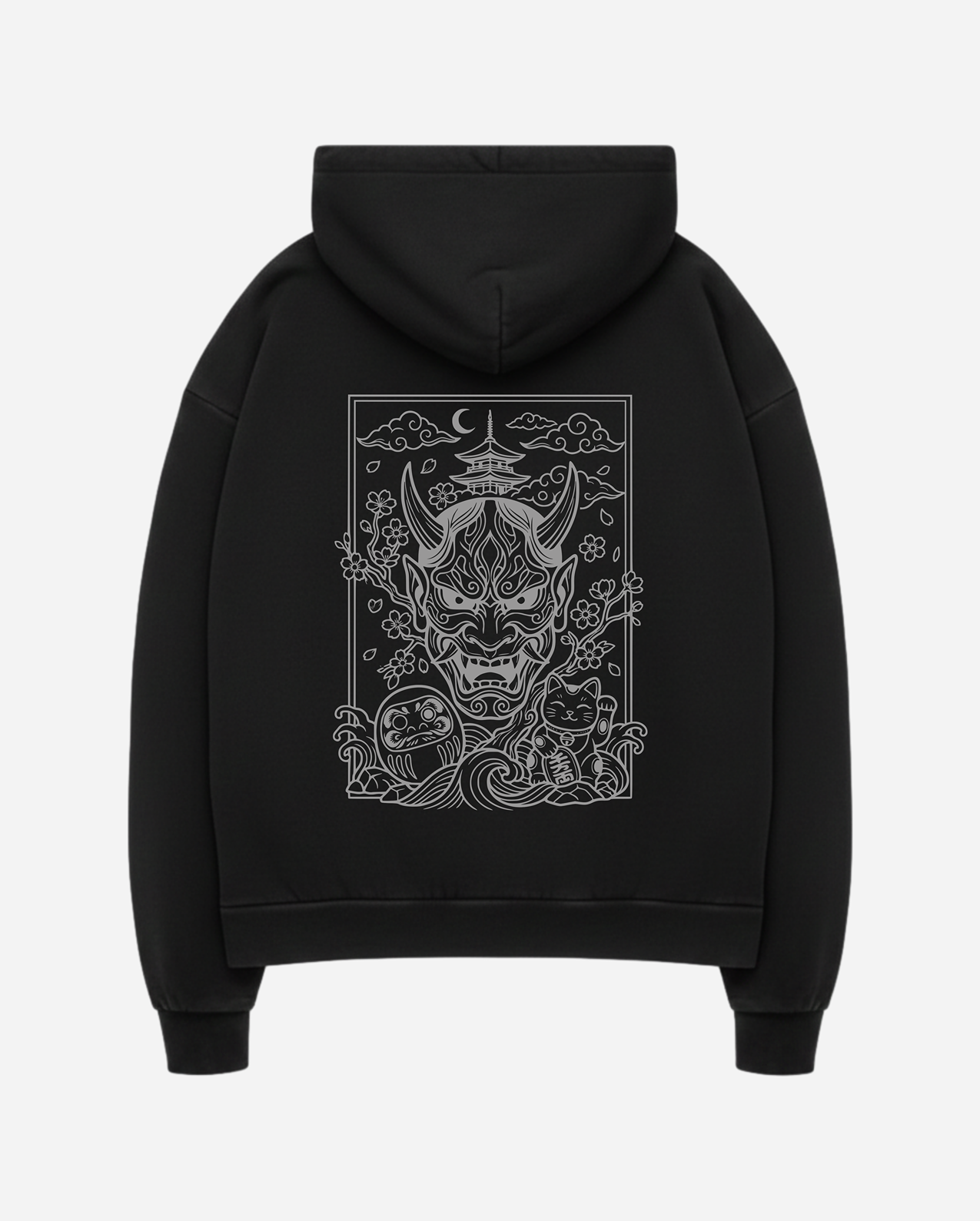Japanese tattoo inspired hoodie black