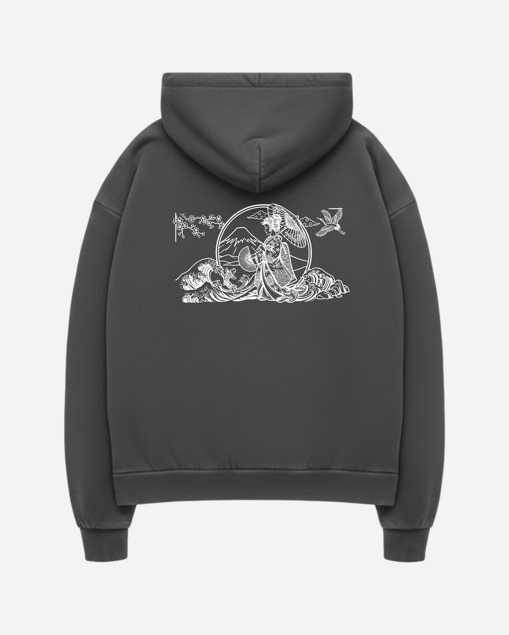 Essential Japanese art heavy-duty 500 fleece hoodie with boxy design gray blue