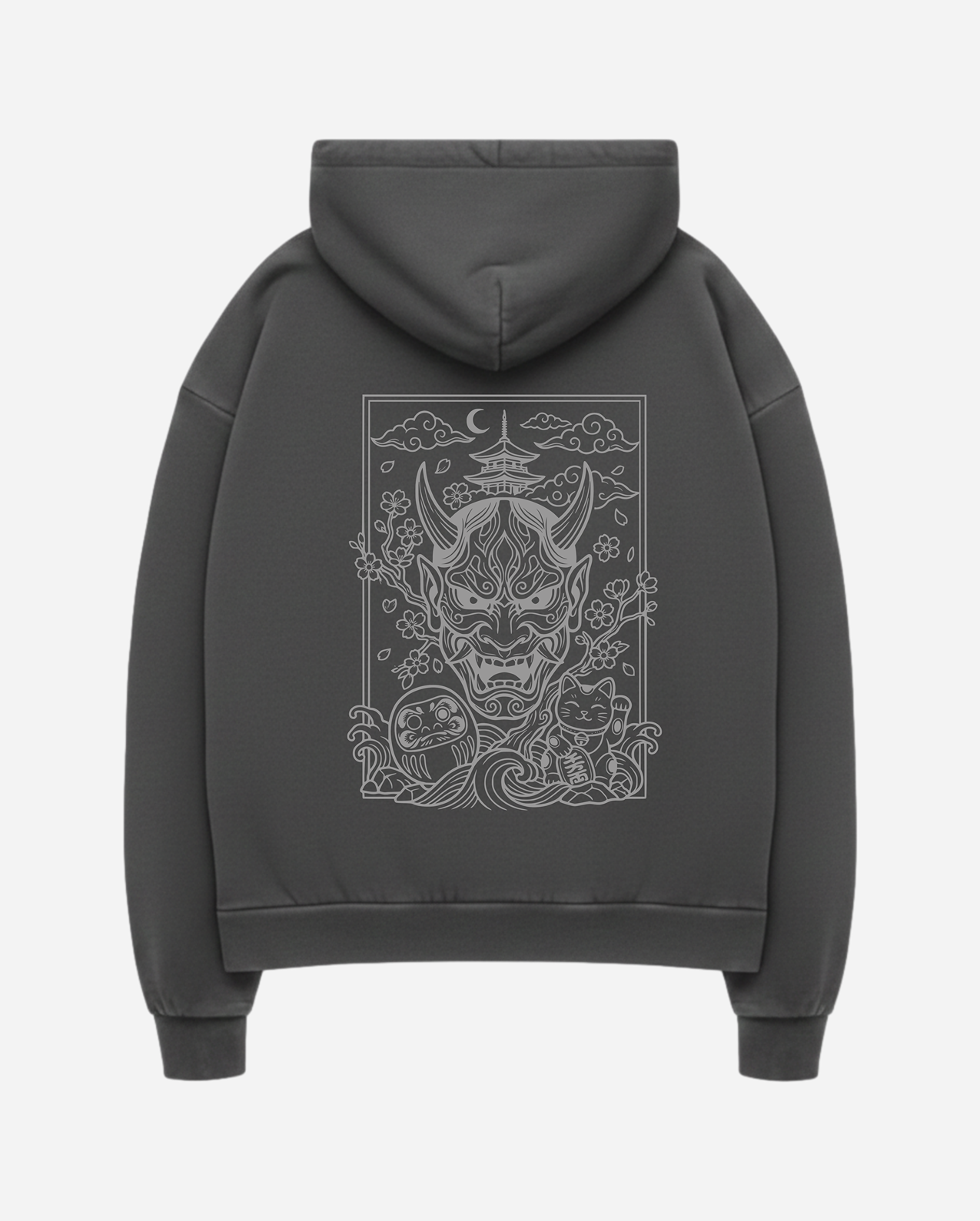 Japanese tattoo inspired hoodie gray blue