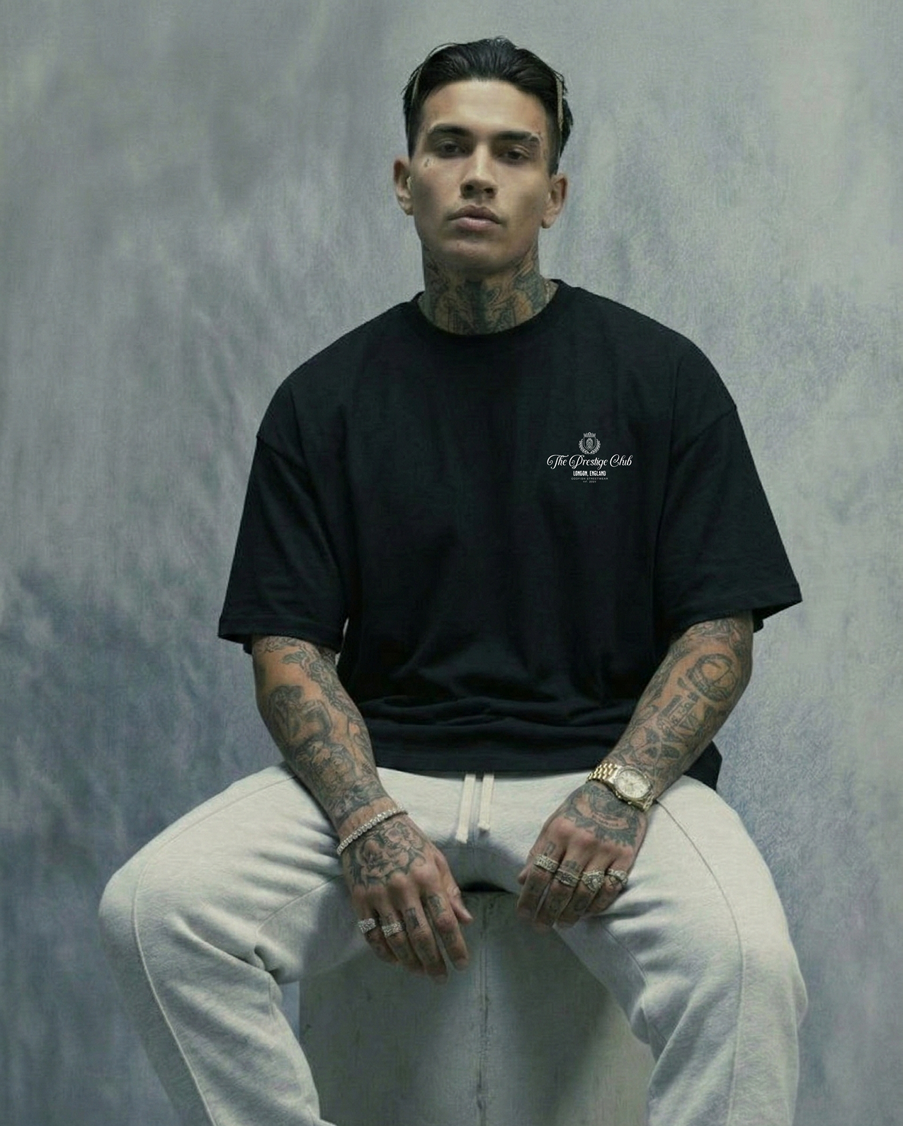 The Prestige Club Cotton Boxy Tee in 100% cotton with relaxed fit and bold back graphics