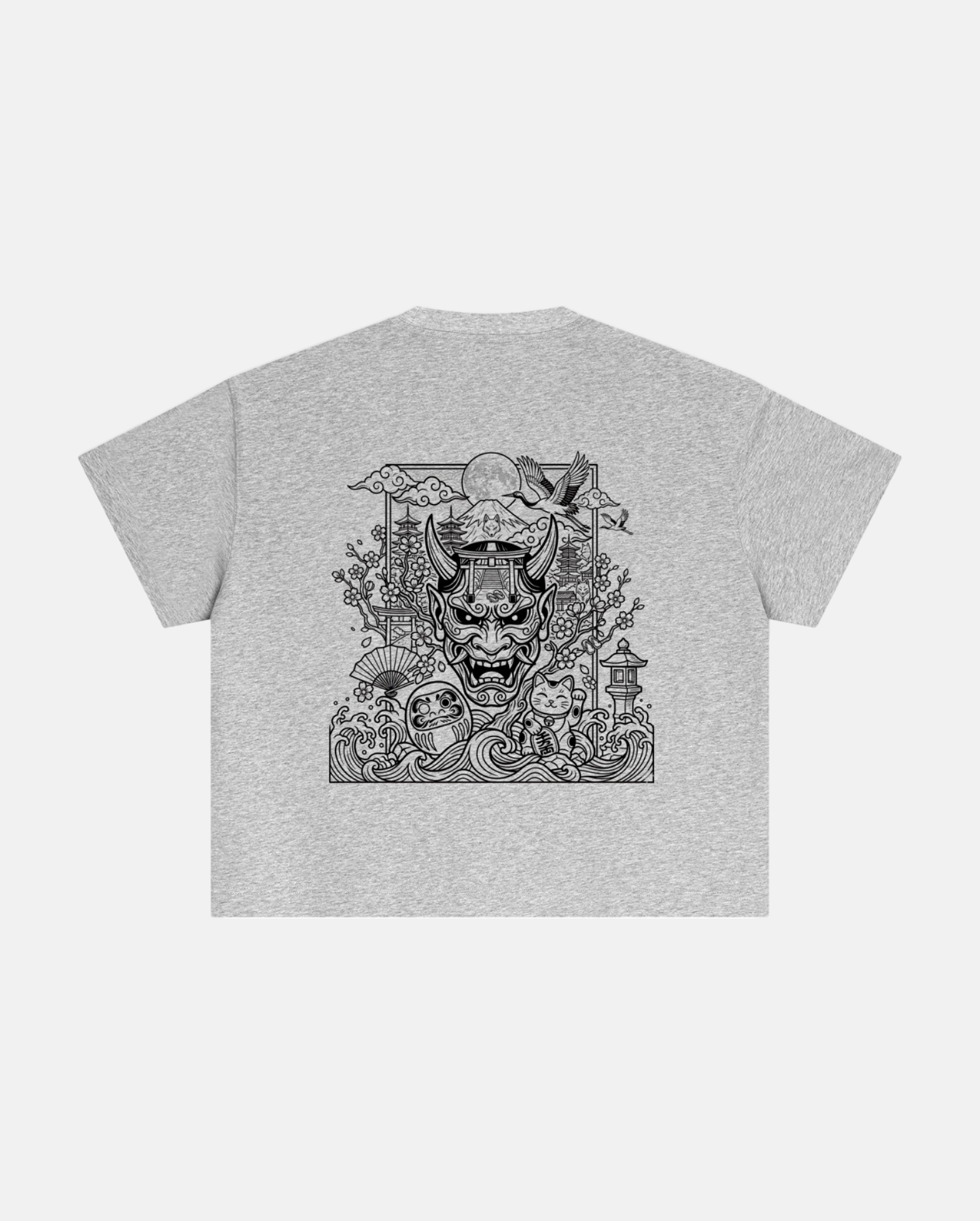 japanese tattoo tee flower gray