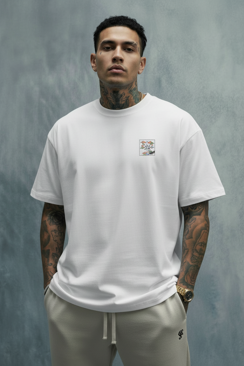 tee white oat gray flower gray